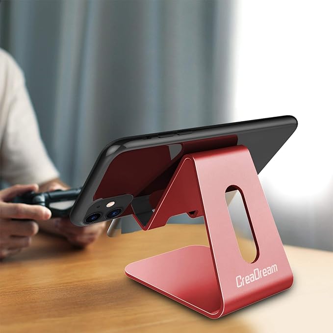 CreaDream Cell Phone Stand, Cradle, Holder,Aluminum Desktop Stand Compatible with Switch, All Smart Phone, iPhone 11 Pro Xs Max Xr X Se 8 7 6 6s Plus SE 5 5s (Red)