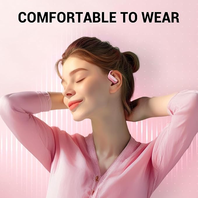 OCC Wireless Ear Hook Sport Earbuds, Bluetooth Headphones with Mic, IPX5 Waterproof, 80H Playtime Earphones, Pink