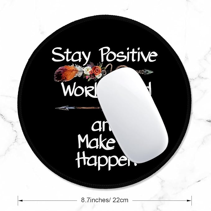 ITNRSIIET Round Mouse Pad with Stitched Edge Premium-Textured Waterproof Non-Slip Rubber Base Desktop Protection Mat Diameter 8.7 inches, Inspirational Quote Black
