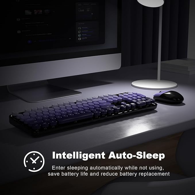 KNOWSQT Wireless Keyboard and Mouse Combo - Black-Purple Colorful 2.4G Typewriter Full-Size Cute Keyboards - USB Receiver Plug and Play, for Computer, PC, Laptop, Desktop, Windows