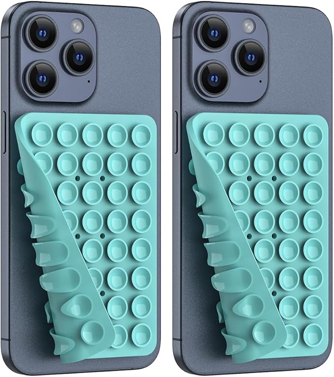 2PACK Silicone Double Sided Suction Phone Case Mount, Detachable Hands Free & Strong Grip Holder for Selfies & Videos, Compatible iPhone Android (Sky Blue, 2Pack 40 Suction Cups)