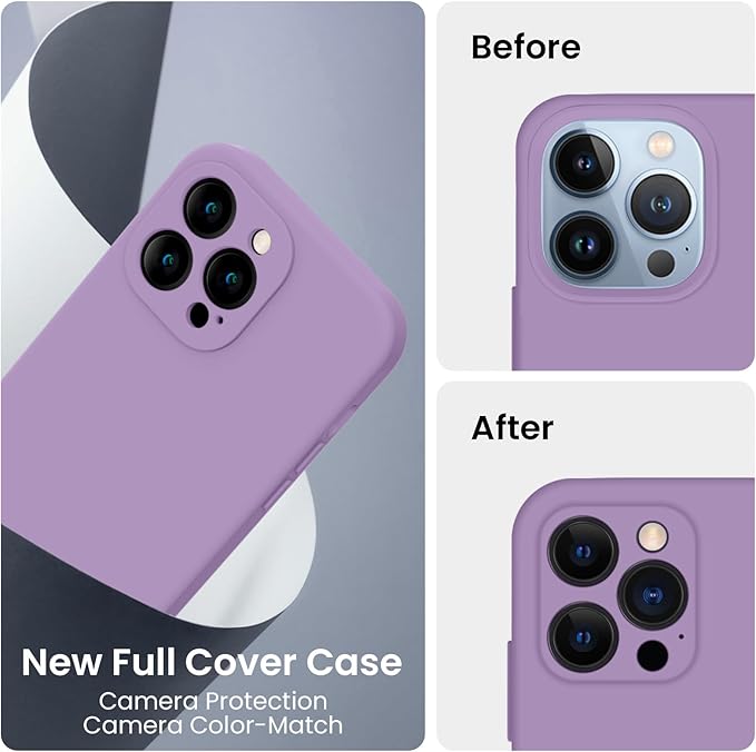 FireNova Designed for iPhone 13 Pro Max Case, Silicone [Camera Protection] Phone Case with [2 Screen Protectors], Soft Anti-Scratch Microfiber Lining Inside, 6.7 inch, Light Purple