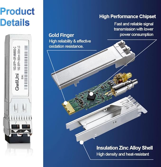 10Pcs Multi-Mode 10G SFP+ Fiber Module Network Transceiver, SR MM850nm 300m, Duplex LC for Switch, Router, Firewall, Network Card, Media Converter etc