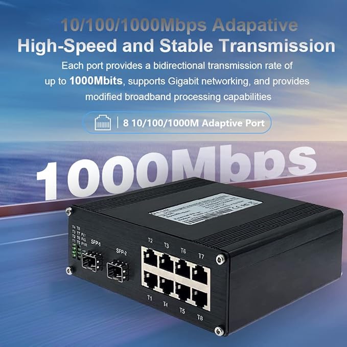 Industrial 8 Port Gigabit Ethernet POE+ Switch DIN Rail Mount 8 port RJ45 10/100/1000Mbps Unmanaged DIN-Rail POE Switch Hardened 10 Ports Ethernet Fiber POE Switch with 2 SFP Slots