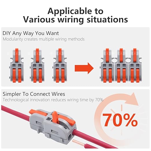 20Pcs Lever Wire Connectors, 1 in 2 Out DIY Mini Splicing Compact Splitter Docking Terminal Block Electrical Connectors, 24-12 AWG
