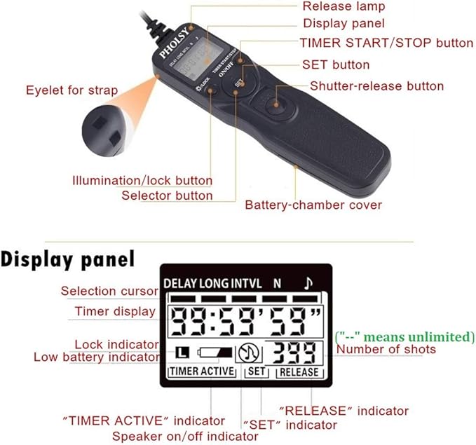 PHOLSY RR90 Timer Remote Control Cable with Intervalometer for Fujifilm GFX50S X-Pro2 X-H1 X-T2 X-T1 X-T10 X-T20 X-T100 X-E2S X-E2 X-E3 X-M1 X-A20 X-A5 X-A3 X-A2 X-A1 X-A10 X100F X100T X70 X30 XQ2 XQ1