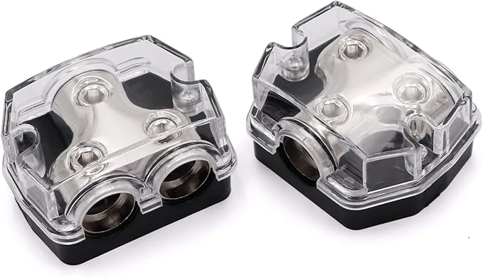 2 Way Power Distribution Block 1x 0 GA in 2X 0 GA Out Circuit Protector Distribution Connecting Blocks for Car Audio Splitter,2Pcs