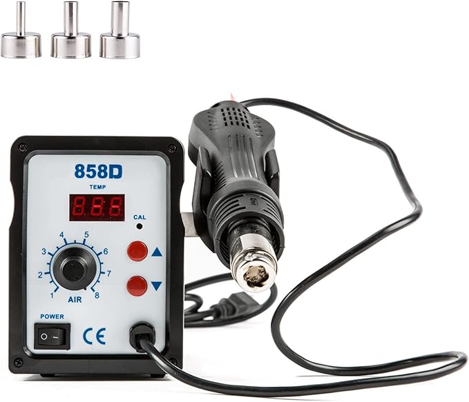 CREWORKS 858D Rework Station, 110V SMD Soldering Rework Station with Hot Air Heat Gun Set, LED Digital Temperature Display Screen Electric Desoldering Welding Iron Kit for Electronics Repairing