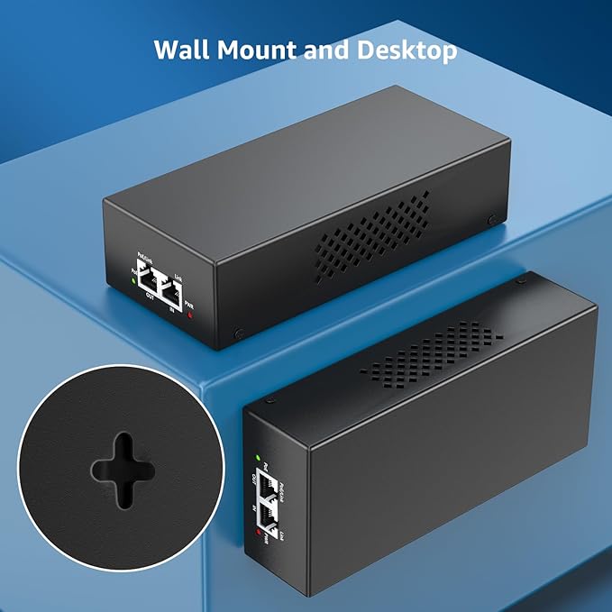 YuanLey Gigabit PoE Injector 90W, 10/100/1000Mbps PoE++ Injector Adapter, IEEE 802.3bt/at/af, Up to 325 Feet, Metal Case Desktop/Wall-Mount, Plug & Play
