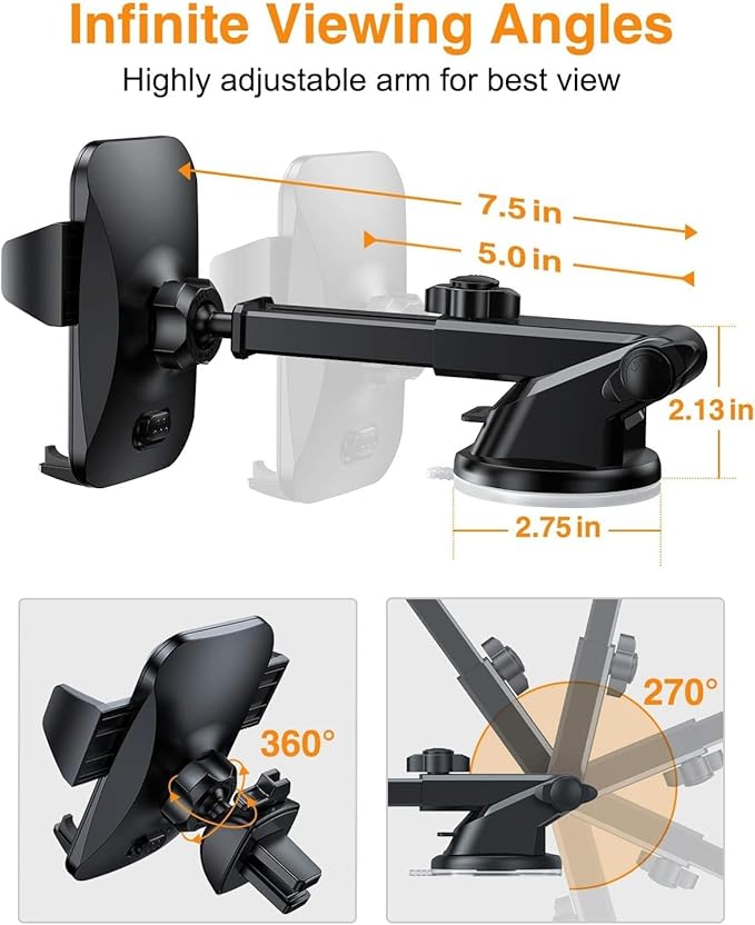 【2025 MAX Stable & Durable】Car Phone Holder VANMASS【Ultimate Military-Grade Suction】Cell Mount Truck Stand Cradle for Dashboard Windshield Vent for iPhone 16 Pro Max 15 14 13 12 Samsung S24 Android