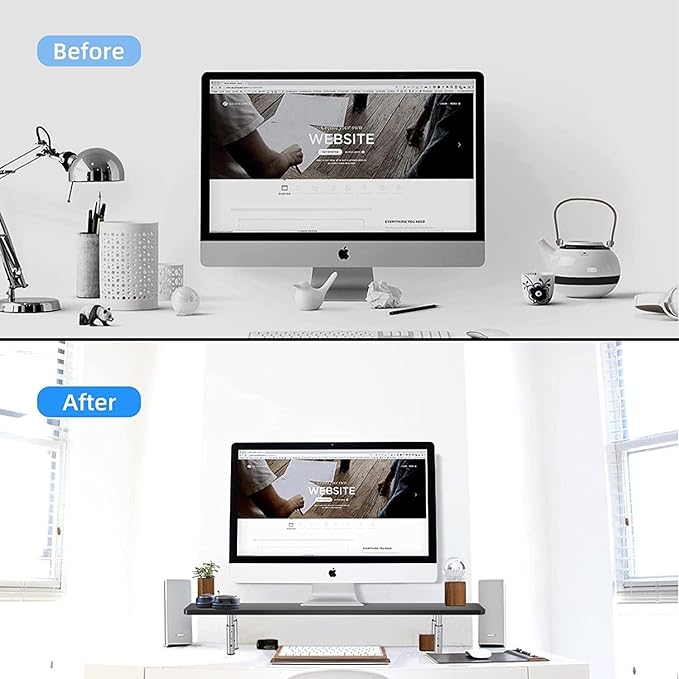 suptek Dual Monitor Stand Riser,Large Monitor Laptop Stand Riser 3 Adjustable Heights Computer Stand for Laptop, Printer, Notebook(MST016L)