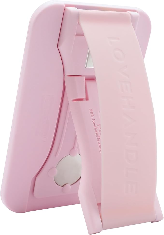 LoveHandle PRO MagSafe Compatible Magnetic Phone Grip w/Kickstand - Mount, Strap and Stand for Smartphone and Tablet - MagSafe Ring Included - Fits All Devices - Light Pink
