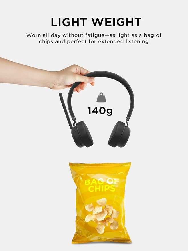 Lenovo Wireless VoIP Headset Teams Certified, Noise-Canceling Mic, Bluetooth 5.3 Multipoint, USB-A Receiver, 31-Hour Talk & 60-Hour Playback, Lightweight Over-Ear Design, Replaceable Earcups