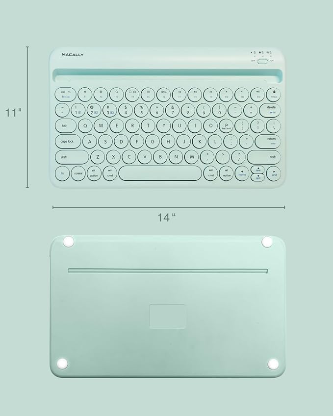 Macally Bluetooth Keyboard for Tablet | Wireless Keyboard for iPad mini/Air/Mini, iPhone (Multi-Device, Built-in Stand, Rechargeable) Easy to Use and Cute Portable - Mint Green