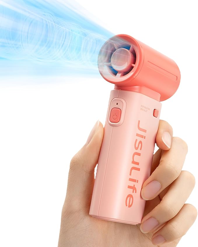 JISULIFE Portable Handheld Fan Life9, Turbo Power High Speed Air [12H Max Cooling Time], 5 Gear Wind, 3600mAh Rechargeable, Mini Pocket Design, Personal Fan for Travel Concerts Camping Makeup - Pink