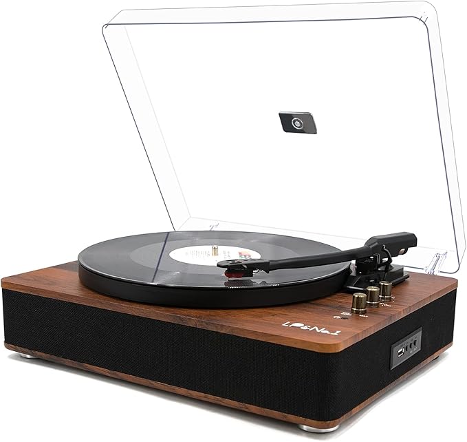 LP&NO.1 Record Player Turntable with Built-in Speakers and USB Play&Recording Belt-Driven Vintage Phonograph Record Player 3 Speed for Entertainment and Home Decoration（Mahogany Wood）
