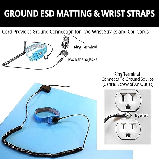 RubberStat Dual Layer ESD Compliant Workstation Rubber Table Mat Kit, Soldering, Cell Phone Repair, with Wrist Strap Set and Ground Cord - 30"x16" Green