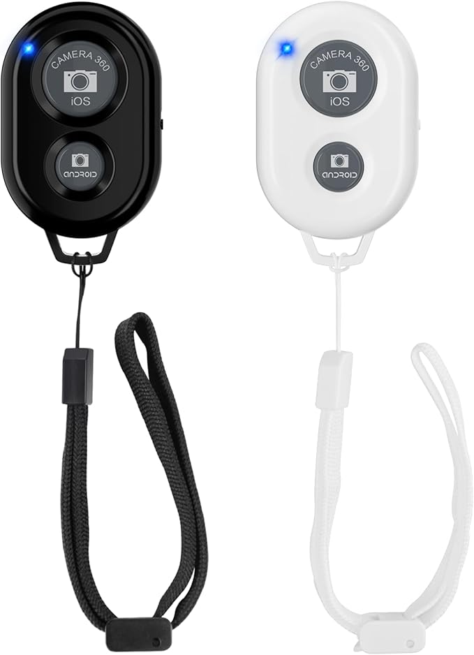 Wireless Camera Remote Shutter for Smartphones (2 Pack), Zttopo Wireless Phone Camera Remote Control Compatible with iPhone/Android Cell Phone - Wrist Strap Included Black&White
