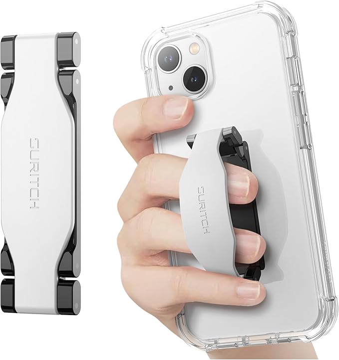 SURITCH Phone Grip Strap Finger Loop Holder for Back of Phone, 2-in-1 Soft Silicone Gripper Kickstand for iPhone Samsung and Most Cell Phone Cases, 3.15" White