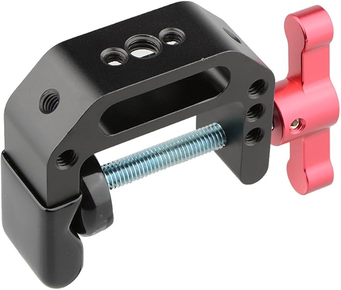 CAMVATE C-Clamp with 1/4 and 3/8 Thread Hole for Camera Monitor(Red T-Handle) - 1687