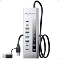 Powered USB C Hub, PULWTOP 11-in-1 USB Hub with SD/TF, 2*USB-C 10Gbps, 4*USB-A 5/10Gbps and 2 * 24/45W Type-C PD Charging Ports (Not Support Video), USB Powered Hub (72W DC Adapter Included)