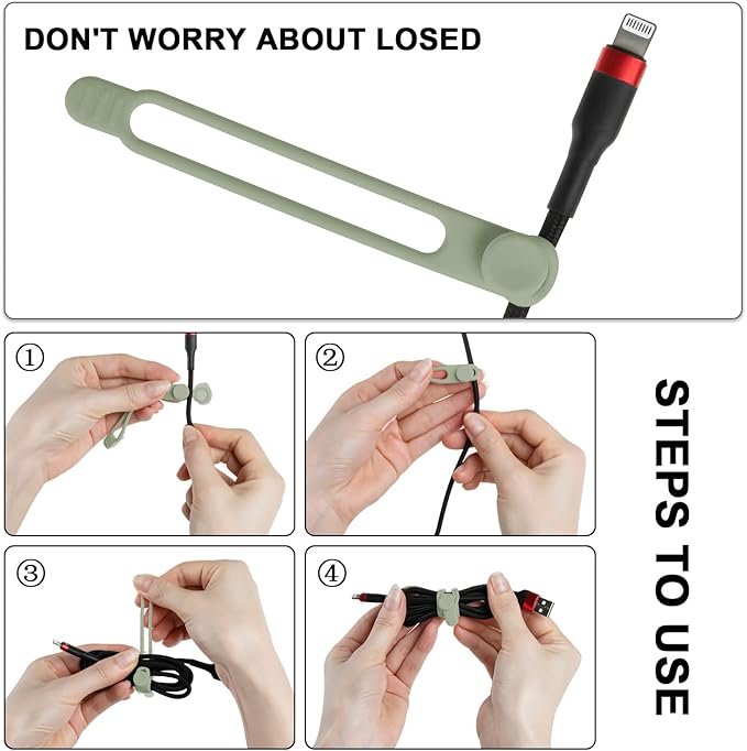 Nearockle 16Pcs Silicone Cable Straps Wire Organizer for Bundling Earphone, Phone Charger, Computer Cords, Reusable Cable Ties Cord Organizer in Home,Office,Kitchen,School(Green)
