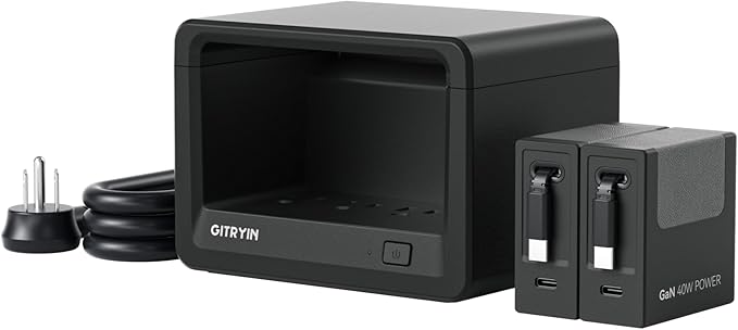 Gitryin 10-in-1 Desktop Charging Station with 2 Retractable Type-C Wall Chargers, 40W USB-C Power Strip with Flat Plug, Extension Cord with 1020J Surge Protection for Home Office