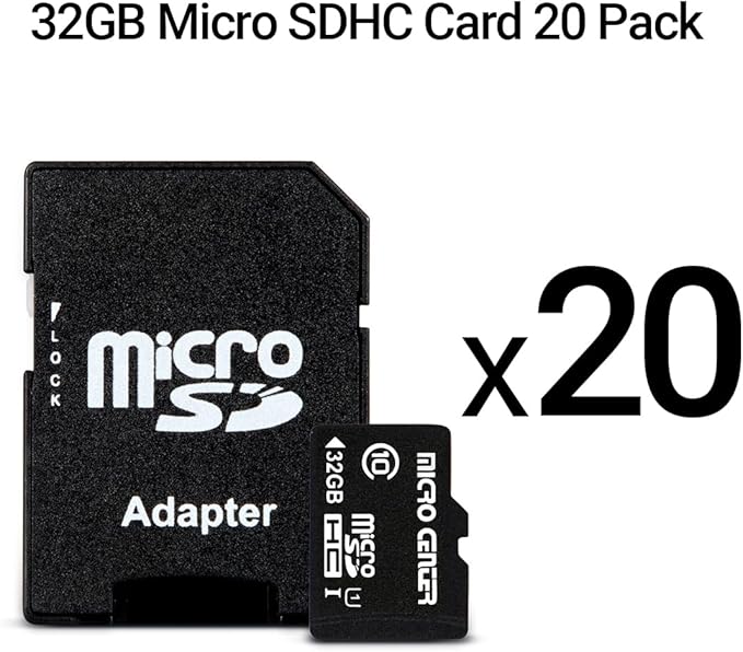 Micro Center 32GB Class 10 Micro SDHC Flash Memory Card 20 Pack with Adapter for Mobile Device Storage Phone, Tablet, Drone & Full HD Video Recording - 80MB/s UHS-I, C10, U1 (20 Pack)