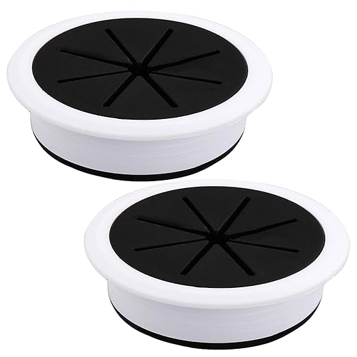 2 Pcs Desk Grommet 3-1/8" / 80 mm, Desk Hole Cover for Cables Black and White, Cable Grommet ABS Plastic, Desk Hole Grommet for Home & Office Pc, Detachable Cable Cord Organizer