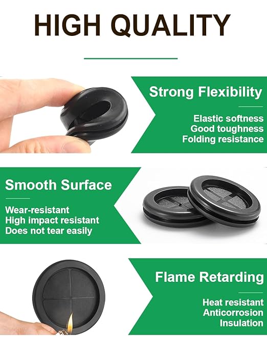 110 Pcs Rubber Grommets Kit - Rubber Plugs for Holes Assorted 6 Sizes 5/16 3/8 1/2 5/8 7/8 1 Inch, Waterproof Firewall Automotive Wires Cables Grommets Set for Sheet Metal Electric Box Desk