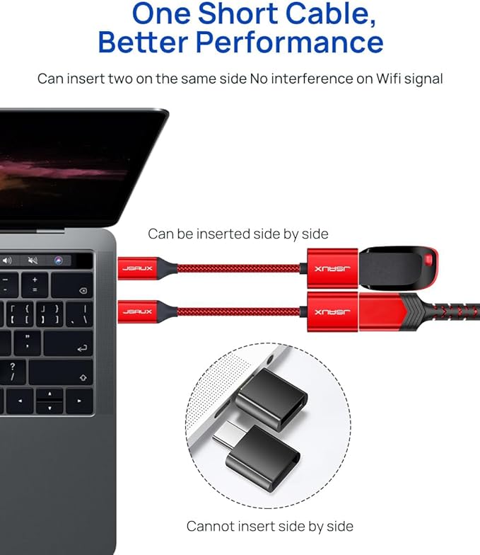 JSAUX USB C to USB 3.0 Adapter [2 Pack], Type C Male to USB Female OTG Cable Compatible with MacBook Pro/Air, iPhone 16 Pro Max/16 Plus/16e/16/15, Samsung Galaxy S25/S24/S23S/22-Red