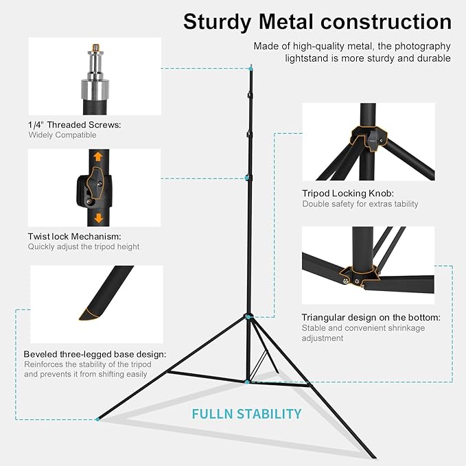 20FT/6M Tripod Stand - Heavy Duty Tripod Stand - Tall Tripods Air-Cushioned Telescoping Light Stand for Photography Overhead Shots, Sports(Aluminum Alloy)