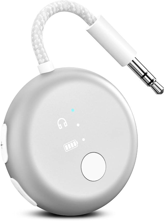 Avantree SoundJet R1 – Airplane Bluetooth Adapter for Headphones & AirPods, aptX Adaptive, Qualcomm Chipset, 20H Battery, Wireless Audio Transmitter for in-Flight Travel Essentials - Silver