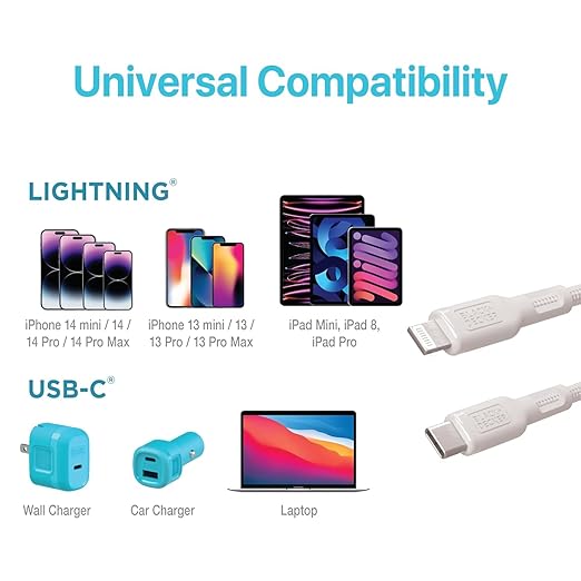 BLACK+DECKER USB C to Lightning Cable - Fast Compatible iPhone Lightning Cable - Durable Braided Type C iPhone Charger Cord - for Travel and Daily Use - Multiple Colors and Lengths - 6ft
