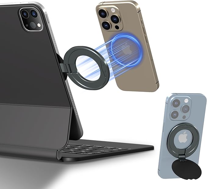 Magnetic Phone Holder for Magic Keyboard, Slim Portable Foldable Magnetic Phone Stand for iPad/Samsung Keyboard Cases, Compatible with Magsafe and Non-Magsafe All Phone (Gray)
