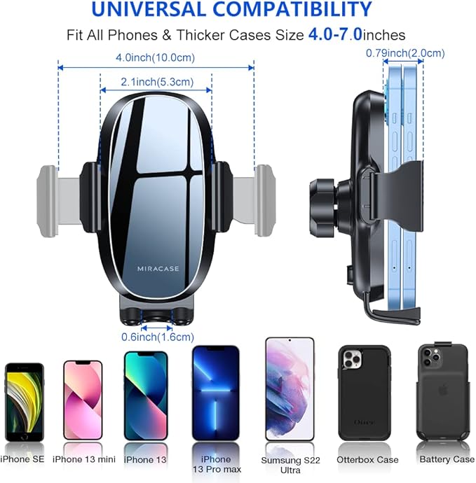 Miracase Phone Holders for Your Car with Metal Hook Clip, Air Vent Cell Phone Car Mount, Hands Free Universal Automobile Cradle Fit for iPhone Android and All Smartphones, Classic Black