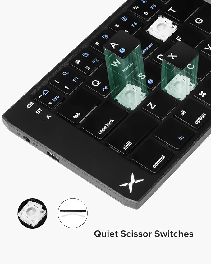 DeLUX Foldable Bluetooth Keyboard, Wireless Portable Travel Keyboard with Stand Holder, Rechargeable Ultra Slim Mini Size, for iOS Android Windows Mac Smartphone Tablet (KF19)
