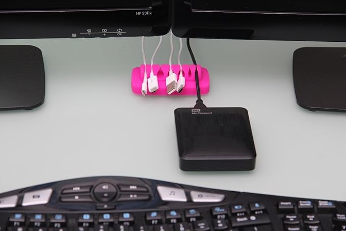 Heaviest Cable Organizer on The Market! Compact and Weighted Desktop Cord Holder and Cable Organizer, Eco-Friendly Silicone, No Bad Smell, Bundled with 4 Reusable Cable Ties! (Fuchsia Pink)