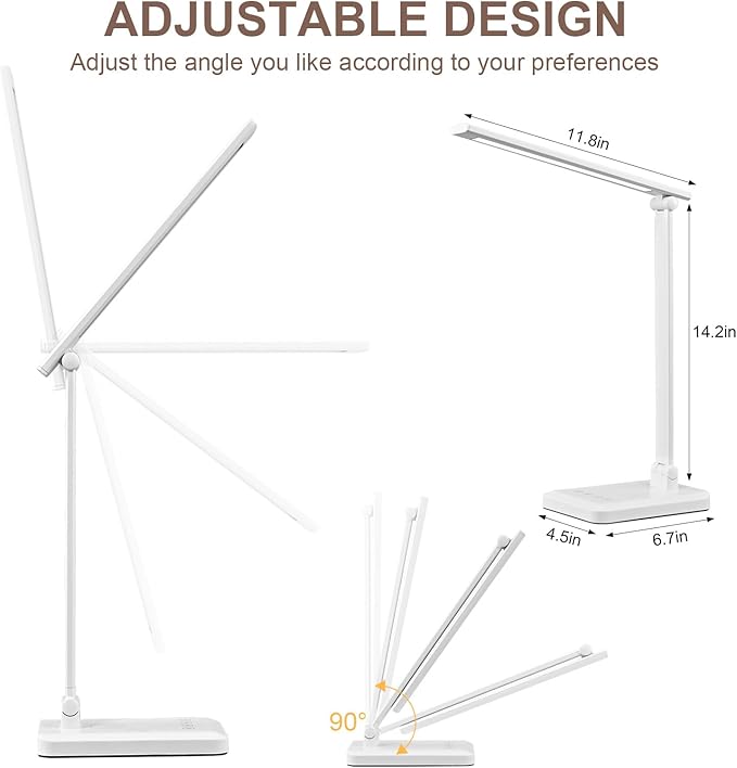 LED Desk Lamp with USB Charging Port Whole White for Home Office Essentials Table Lamp with Eye-Caring 4 Color Temperature Touch Control Stepless Dimming Desk Light for College Dorm