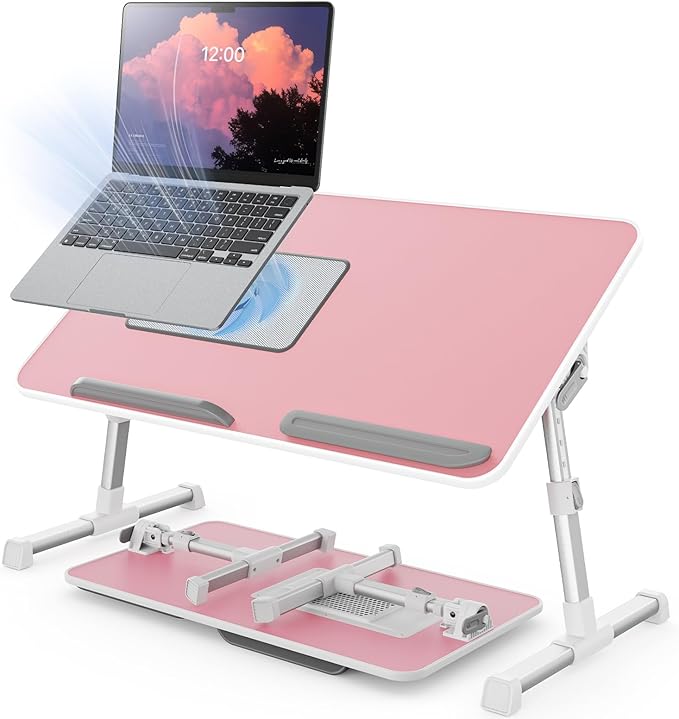 Laptop Desk for Bed with Cooling Fan, SAIJI Height & Angle Adjustable Laptop Stand for Bed, Lap Desk Tray Table, Lightweight Foldable Portable Computer Table