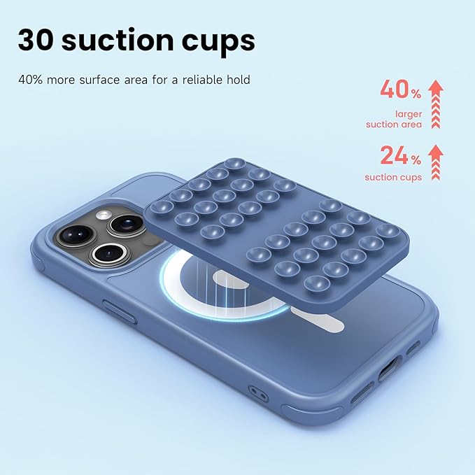 Patented Magnetic Sticky Phone Suction Grip Mount for MagSafe Case,Magnet Silicone Portable Stand Holder for iPhone 16/15/14/13/12 Series and Android, Hands-Free Selfies and Videos,Deep Blue