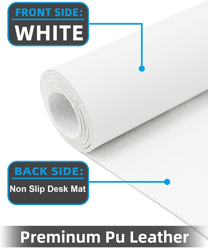 Leather Desk Protector, Office Laptop Mat - Non-Slip PU, Waterproof Writing Pad (31.5"x15.7", Ivory White)