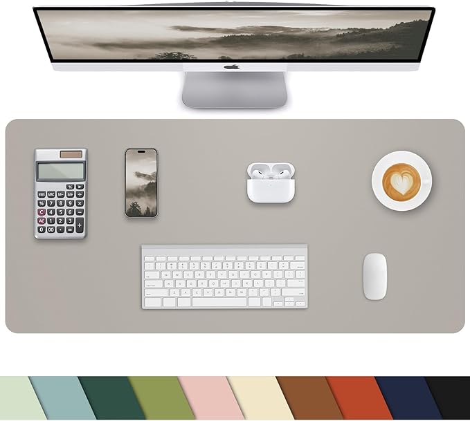Small Leather Desk Mat, Mouse Pad, Laptop Mat, Non-Slip PU Leather Blotter, Waterproof Writing Pad for Office/Home (23.6"x13.8", Light Grey)