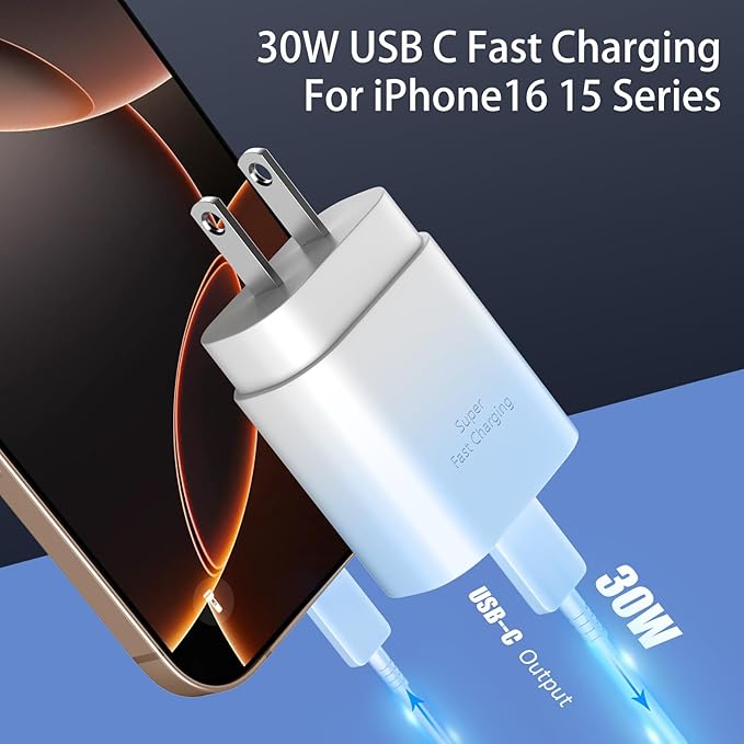 Phone 15 Charger,30W USB C Fast Charger Block & 10FT Long C to C Fast Charging Cable Cord for Phone 15/15 Pro Max/ 15 Plus/ 15 Mini,Pro 12.9/11,10th Gen/Mini 6 Galaxy S24 Ultra,Blue Gradient