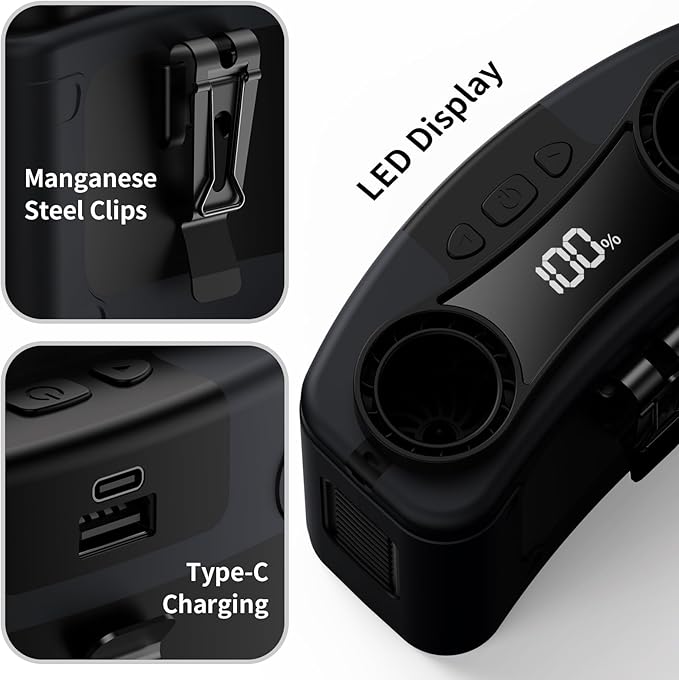 Socool 20000mAh Portable Waist Fan Clip on Wearable Belt Personal Fan Rechargeable, 40H Cooling Battery Operated with 10 Speeds & Dual Air Outlets, Neck Fans Hanging for Outdoor Jobsite Camping