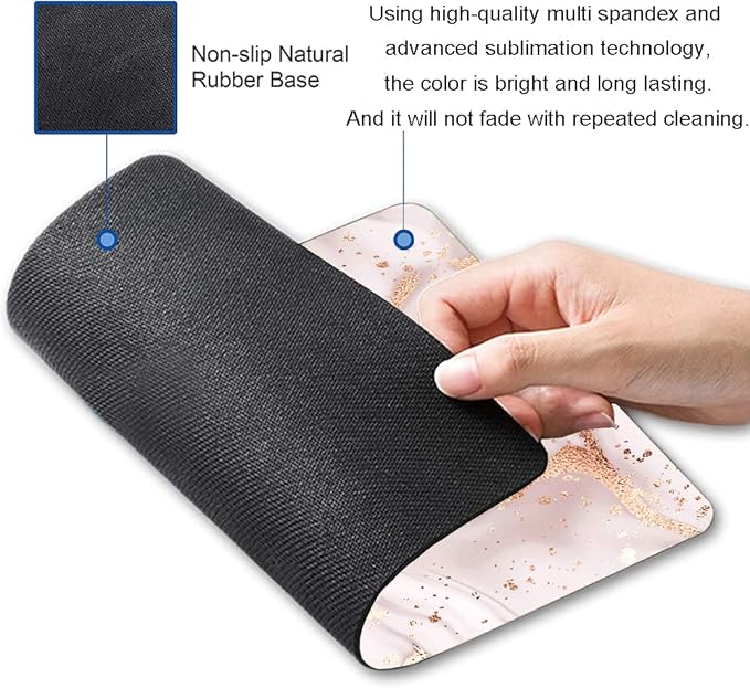 Mouse Pad Marble, Pink Rose Gold Marble Mouse Pad for Women, Washable Square Cloth Mousepad for Office Laptop, Non-Slip Rubber Computer Mouse Pads for Wireless Mouse, Cute Mouse Pads for Desk