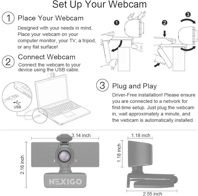NexiGo N60 1080P Webcam with Microphone, Adjustable FOV, Zoom, Software Control & Privacy Cover, USB HD Computer Web Camera, Plug and Play, for Zoom/Skype/Teams, Conferencing and Video Calling