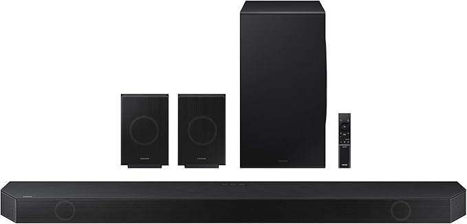 SAMSUNG Q990D 11.1.4ch Soundbar w/Wireless Dolby Atmos Audio, Rear Speaker Included, Q-Symphony, SpaceFit Sound Pro, Adaptive Sound, Game Mode Pro with Alexa Built-in, HW-Q990D/ZA