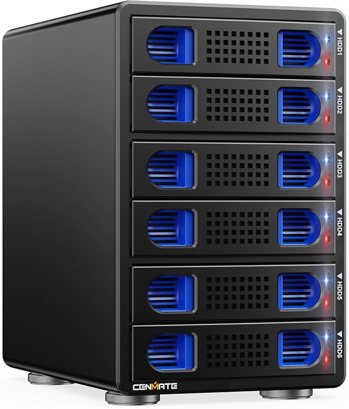 6 Bay Hard Drive Enclosure with Cooling Fan for 2.5“/3.5" SATA HDD/SSD with USB A/C 3.2 Gen 2, Support Hot Swappable, Daisy Chain Expansion, Tool-Free HDD Enclosure, DAS(NO RAID/NAS)