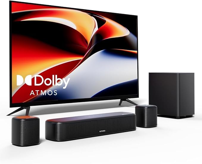ULTIMEA 5.1ch Sound Bar with Dolby Atmos, Surround Sound System for TV, Sound Bar for Smart TV and Home Theater, App Control, TV Soundbar with Subwoofer, 2 Surround Speakers, HDMI eARC, Aura A50 Pro